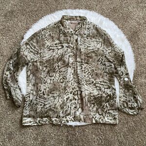 Chico’s Jacket Animal Print Sheer Zip Front Pockets Thin Lightweight Size 3X